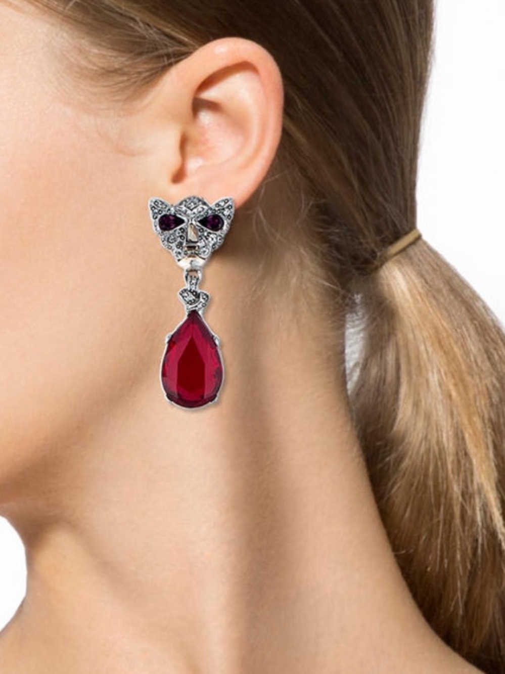 Oscar de la Renta Swarovski Crystal Panther Drop Earrings - RARE - Picture 2 of 6